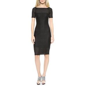 Bec & Bridge Black Sheath Dress Into the Mystic Midi Lattice Bandage Cap Sleeve